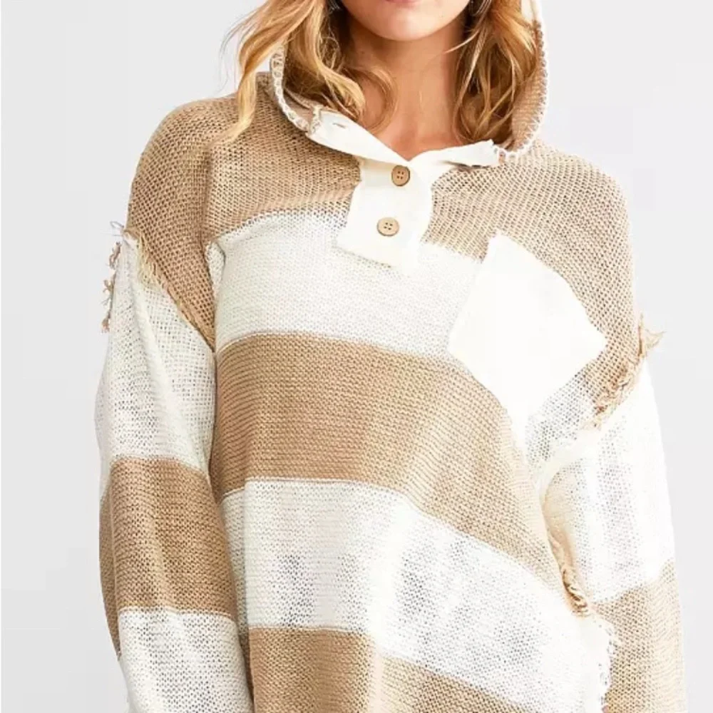 BKE Open Weave Striped Sweater with hood - Picture 2 of 10